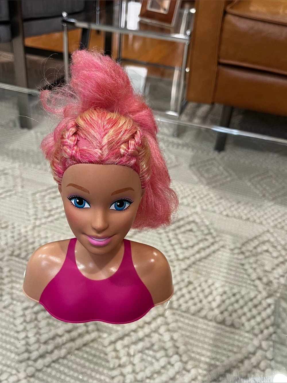 Barbie fashionistas pink hair mini small styling head toy